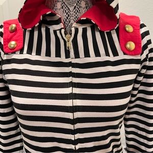 Crafty Couture Black White Striped Zipped Up Hoodie